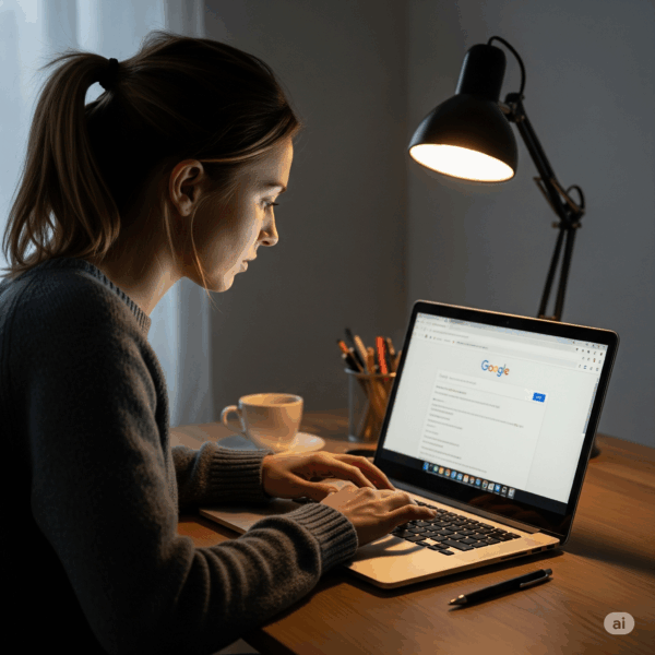 Mulher fazendo pesquisa no Google
